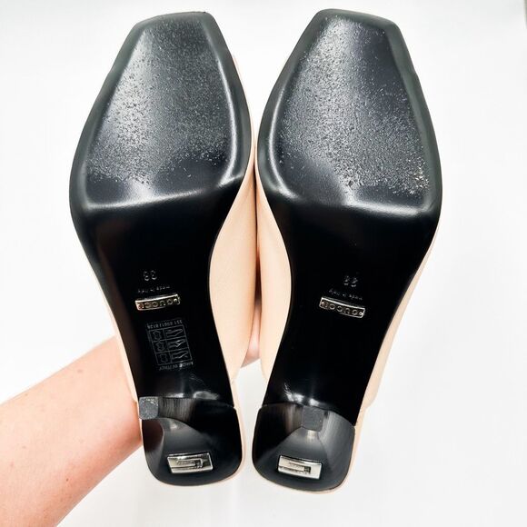 Gucci GG Neutral Leather Mules Heels Square Toe Sandals Size 38, 8 - Picture 10 of 15